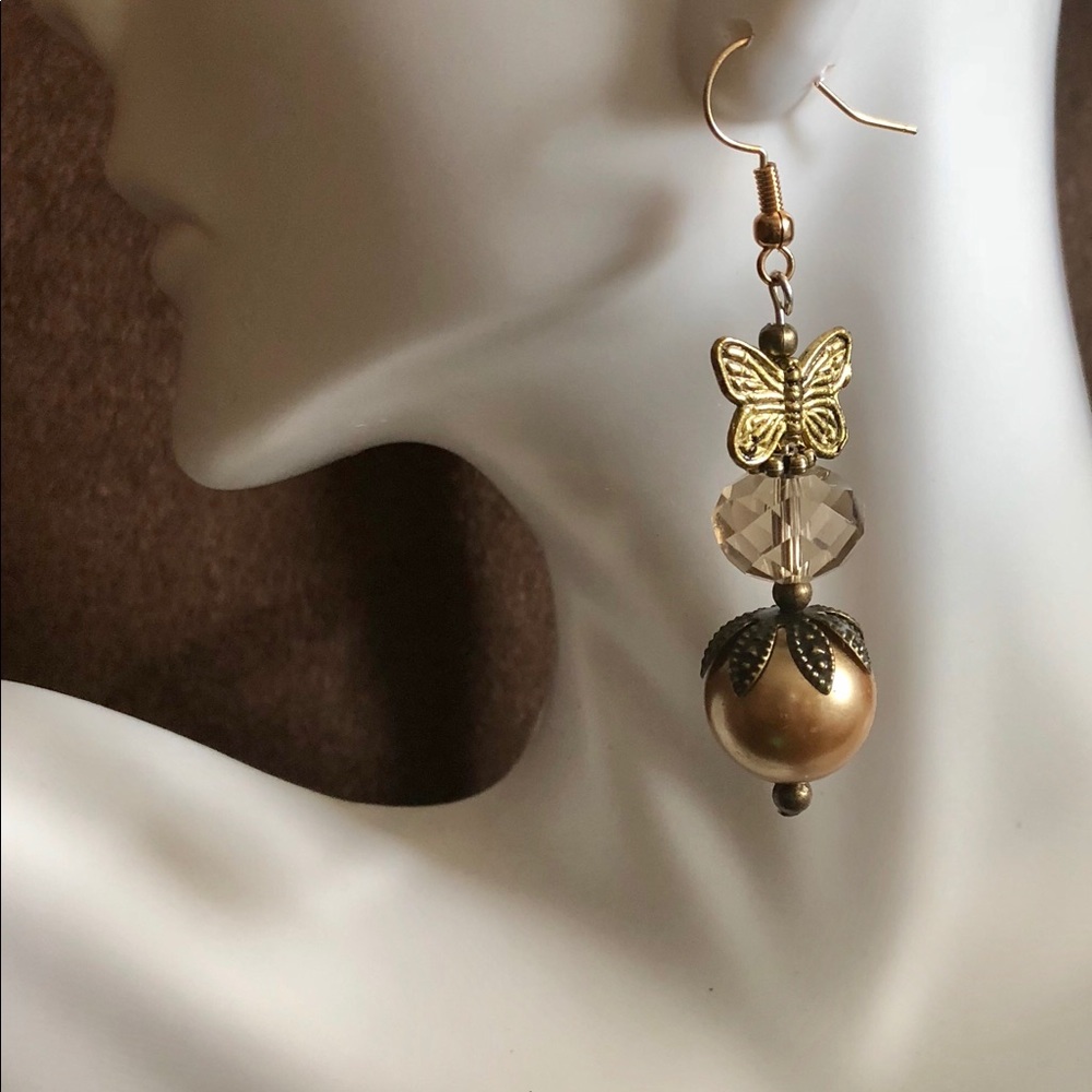 Handmade Dangle Earrings Brass Butterflies 2” Long